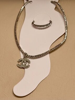 CC Silver-Tone Crystal Ankle Bracelet with Toe Ring